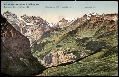 Ansichtskarte Mürren Mürren von der kleinen Scheidegg aus 1910