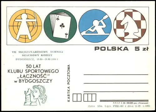 Polen Polska Polska Polen Vordruckkarte BYDGOSZCZ Schach Chess - Spiel 1984