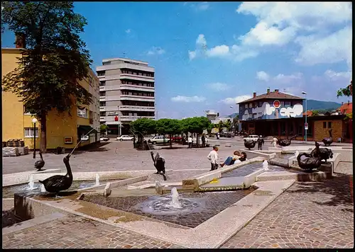 Ansichtskarte Gaggenau Bahnhofsplatz mit Brunnen 1980