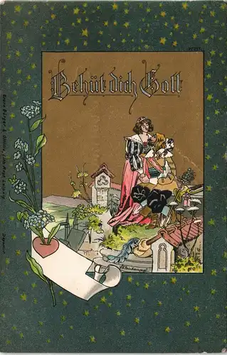 Glückwunsch - Neujahr/Sylvester Behüt dich Gott Künstlerkarte 1900 Goldeffekt