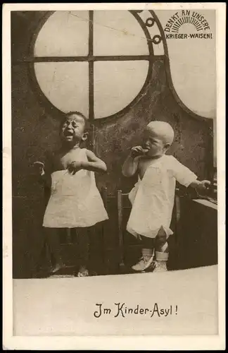 KRIEGER-WAISEN! Künstlerkarte Babys 1923  gel Posthorn Mehrfachfrankatur