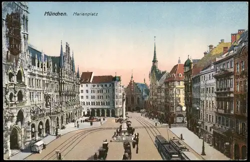 Ansichtskarte München Marienplatz Mariensäule Altes Rathaus Teilansicht 1923