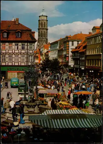 Göttingen Blumenmarkt am Gänseliesel mit Weender Straße und Jacobikirche 1970