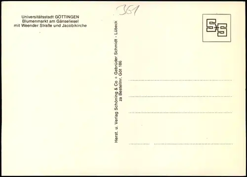 Göttingen Blumenmarkt am Gänseliesel mit Weender Straße und Jacobikirche 1970