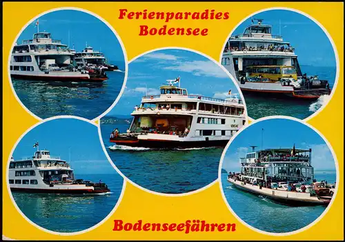Mehrbild-AK Ferienparadies Bodensee 5 Foto-Ansichten Fähren 1975