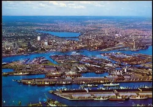 Ansichtskarte Hamburg Luftbild Gesamtansicht u. Hafen Partie 1970