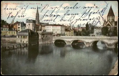 CPA Metz Stadt Partie a.d. Mittelbrücke, Le Moyen Pont 1912