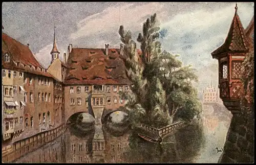Ansichtskarte Nürnberg Museumsbrücke, Künstlerkarte 1910