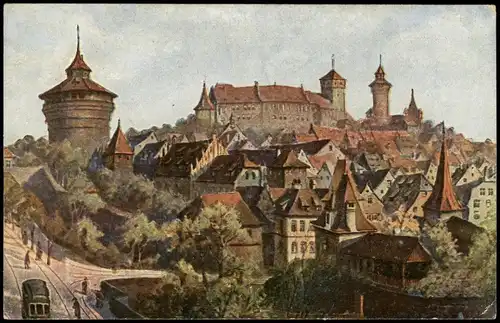 Ansichtskarte Nürnberg Panorama-Ansicht, Künstlerkarte 1910