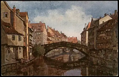 Ansichtskarte Nürnberg Fleischbrücke, Künstlerkarte 1910