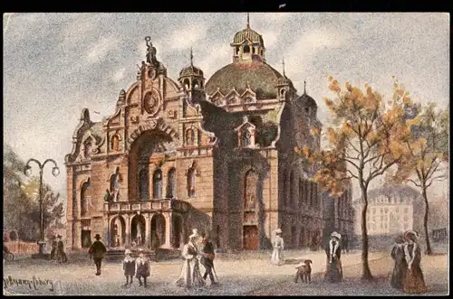 Ansichtskarte Nürnberg Künstlerkarte Partie am Stadttheater 1910