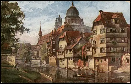 Ansichtskarte Nürnberg Insel Schütt, Künstlerkarte 1910