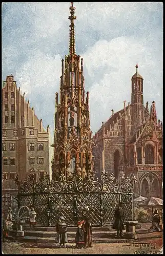 Ansichtskarte Nürnberg Künstlerkarte Partie Schöner-Brunnen 1910