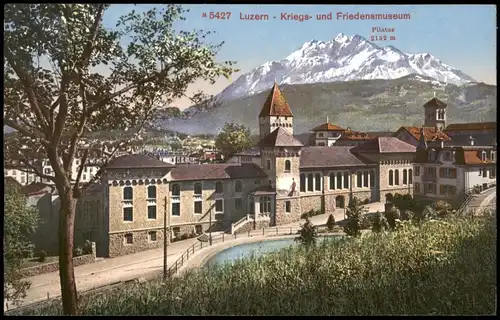 Ansichtskarte Luzern Lucerna Partie am Kriegs- und Friedensmuseum 1910