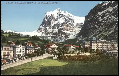 Ansichtskarte Grindelwald Ortspanorama mit Wetterhorn (3703 m) 1910