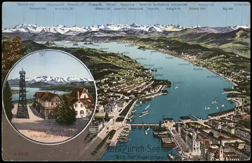 Zürich Panorama-Ansicht Zürich-See Vogelschau & Uetliberg Restaurant 1926