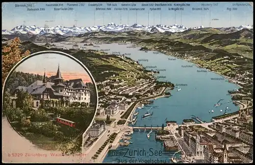 Ansichtskarte Zürich Panorama-Ansicht Zürichsee und Waldhaus 1928