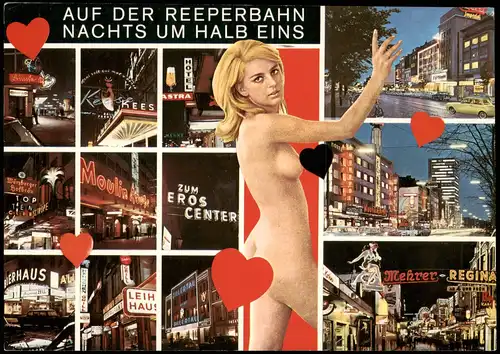 St. Pauli-Hamburg Reeperbahn Mehrbild-AK Lokale Bars Nude Girl 1989