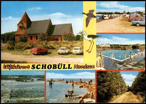 Schobüll-Husum Schööbel Mehrbild-AK mit Freibad, Camping-Platz, Nordsee  1997