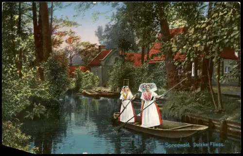 Lübbenau (Spreewald) Lubnjow Spreewald, Dolzke Fliess. Frauen in Tracht 1932