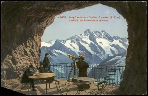 Ansichtskarte Lauterbrunnen Jungfraubahn - Station Eismeer Frau Fernglas 1912