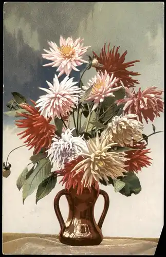 Ansichtskarte  Botanik :: Blumen bunter Strauß in Goldvase Photochromie 1912