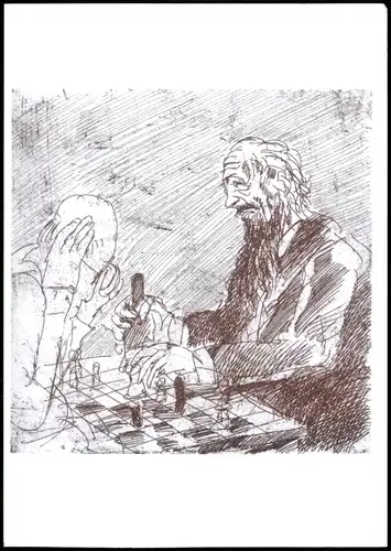 Ansichtskarte  Schach Chess - Spiel Männer beim Spiel Künstlerkarte 2012
