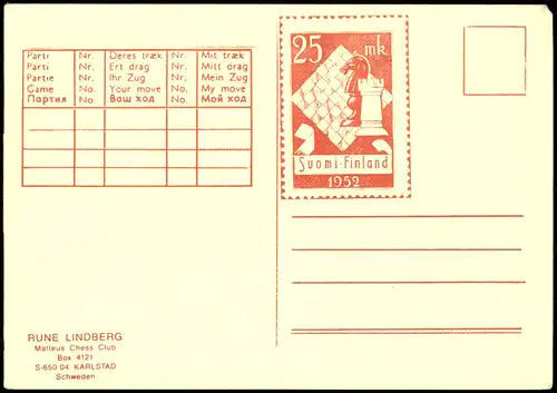 Schach Chess - Spiel RUNE LINDBERG Matteus Chess Club KARLSTAD 1996