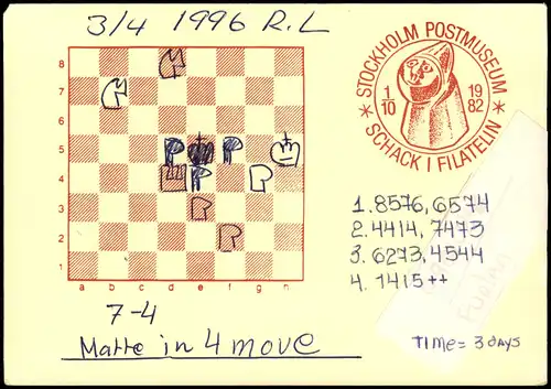 Schach Chess - Spiel RUNE LINDBERG Matteus Chess Club KARLSTAD 1996