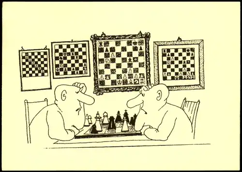 Schach Chess - Spiel, Künstlerkarte Männer beim Schachspiel 2002