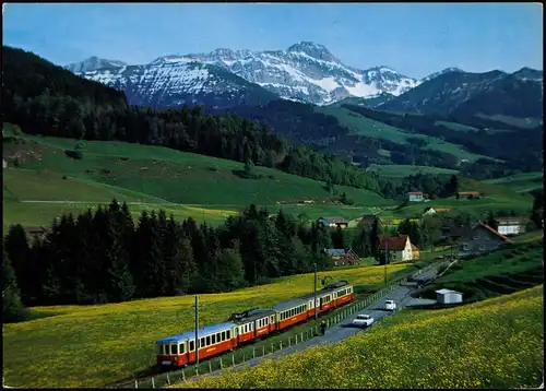 Ansichtskarte  Eisenbahn Motivkarte APPENZELLERBAHN mit Säntis 1980