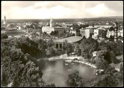 Ansichtskarte Karlsruhe Blick auf Stadtgarten und Schwarzwaldhalle 1963
