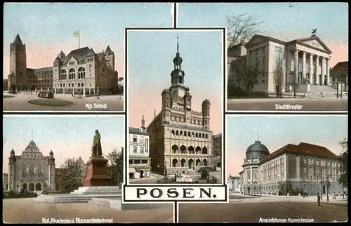 Postcard Posen Poznań Schloß Stadttheater Rathaus 1915  gel. Feldpost