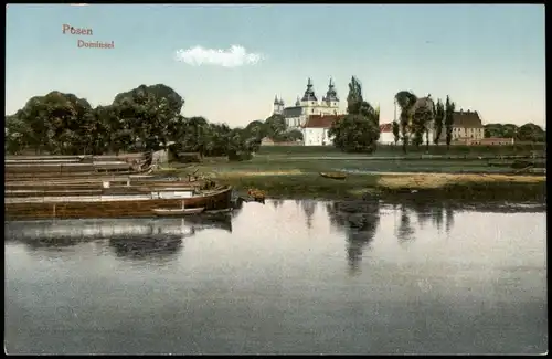 Postcard Posen Poznań Dominsel, Schiffe 1915