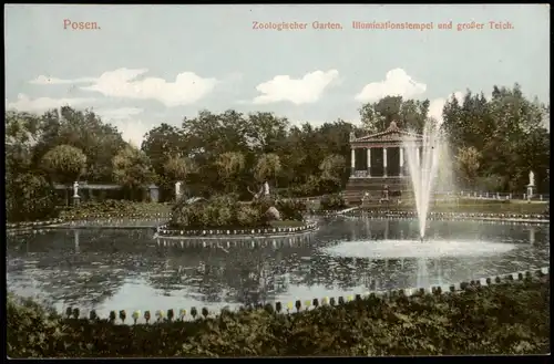 Posen Poznań Zoologischer Garten. llluminationstempel und großer Teich. 1914