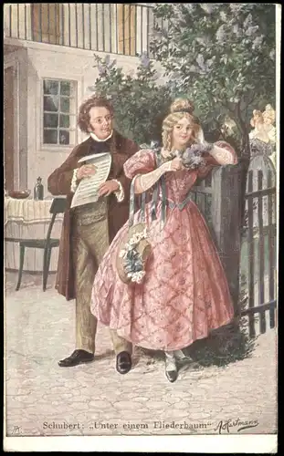 Künstlerkarte Kunstwerk Künstler Schubert „Unter einem Fliederbaum" 1920
