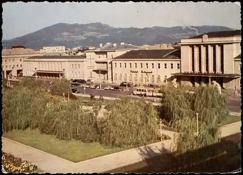 Ansichtskarte Linz Hauptbahnhof 1957