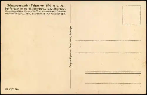 Ansichtskarte Forbach (Baden) Schwarzenbach-Talsperre, Überlauf 1930