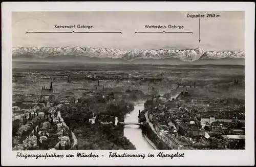 Ansichtskarte München Luftbild Stadt und Alpen 1952