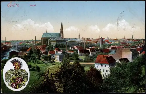 Ansichtskarte Görlitz Zgorzelec Belick auf die Stadt Heraldik Wappen 1919