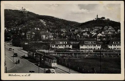 Ansichtskarte Weinheim (Bergstraße) Straße, Straßenbahn 1957