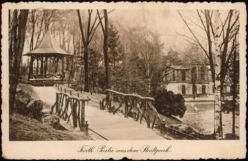 Ansichtskarte Fürth Stadtpark, Brücke - Pavillon 1916  gel. Feldpost WK1
