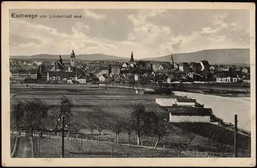 Ansichtskarte Eschwege von Lindenlust aus. Hallen am Fluß 1916