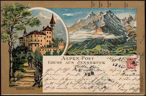 Ansichtskarte Amras-Innsbruck 2 Bild Schloss Ambras Alpen-Post 1899