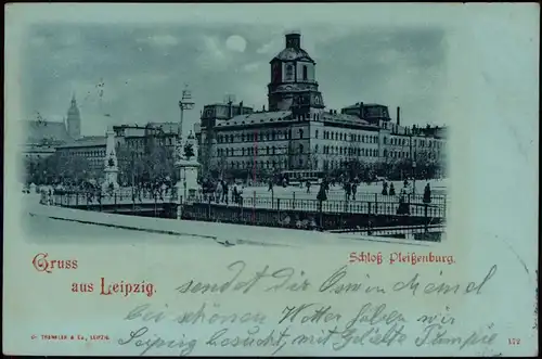 Ansichtskarte Leipzig Schloss Pleißenburg, Mondscheinlitho 1899