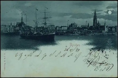 Postkaart Antwerpen Anvers Hafen, Dampfer - Mondscheinlitho 1899