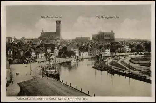 Ansichtskarte Wismar Stadt vom Hafen aus gesehen 1922
