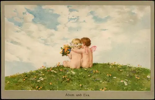 Ansichtskarte  Adam und Eva. M.MUNK WIEN Motiv: Engel Angel auf Berg 1912