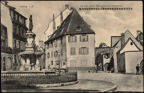 CPA Kolmar Colmar Partie beim Rösselmann-Denkmal. Elsaß 1914