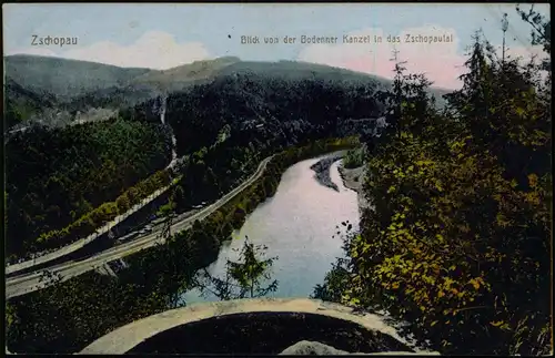 Ansichtskarte Zschopau Blick von der Bodenner Kanzel in das Zschopaulal 1913